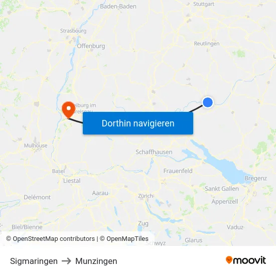 Sigmaringen to Munzingen map