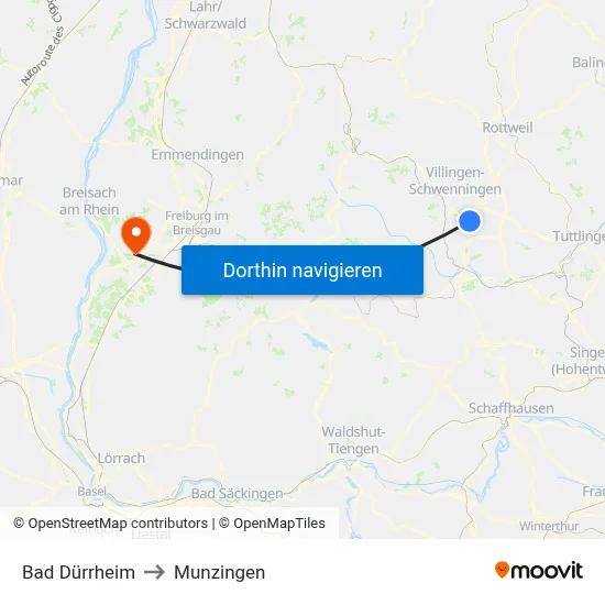 Bad Dürrheim to Munzingen map