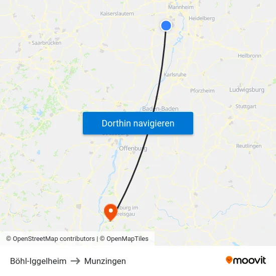 Böhl-Iggelheim to Munzingen map