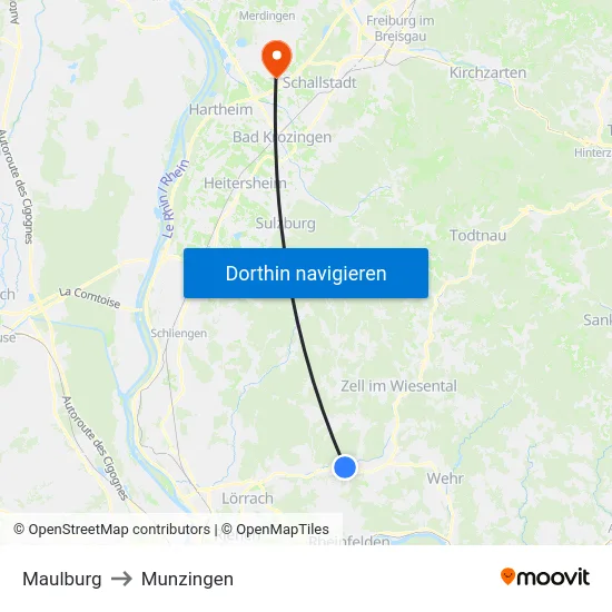 Maulburg to Munzingen map