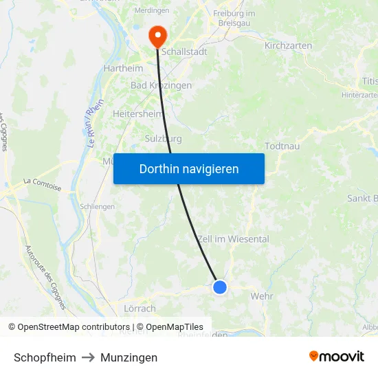 Schopfheim to Munzingen map