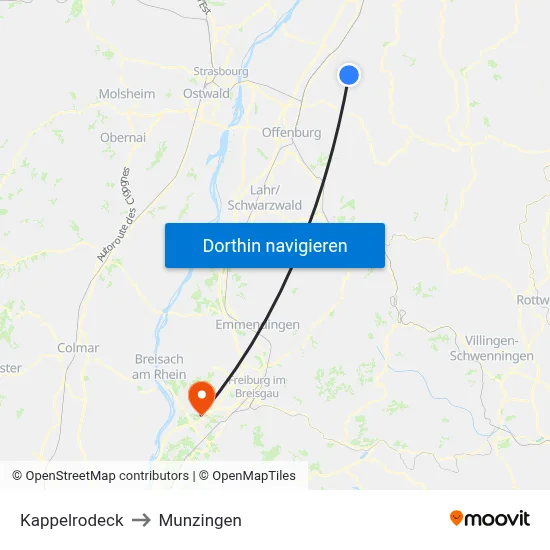 Kappelrodeck to Munzingen map