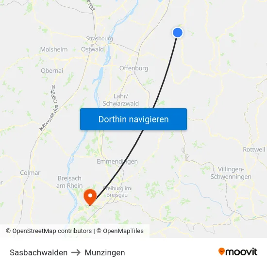 Sasbachwalden to Munzingen map
