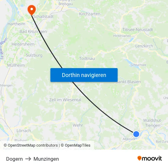 Dogern to Munzingen map