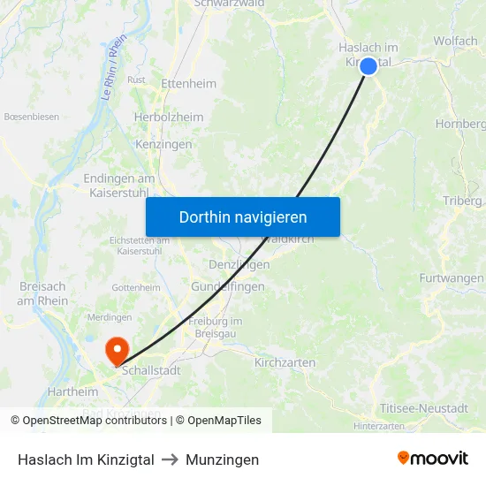 Haslach Im Kinzigtal to Munzingen map