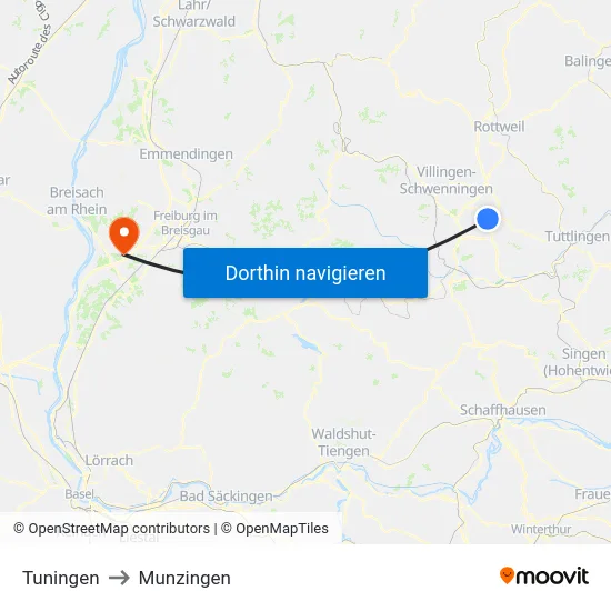 Tuningen to Munzingen map
