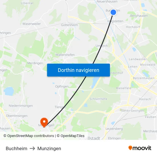 Buchheim to Munzingen map
