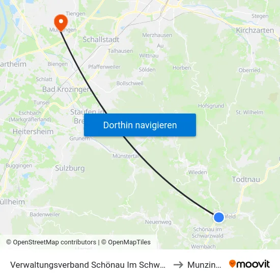 Verwaltungsverband Schönau Im Schwarzwald to Munzingen map
