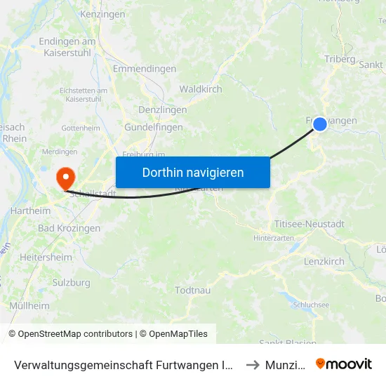 Verwaltungsgemeinschaft Furtwangen Im Schwarzwald to Munzingen map