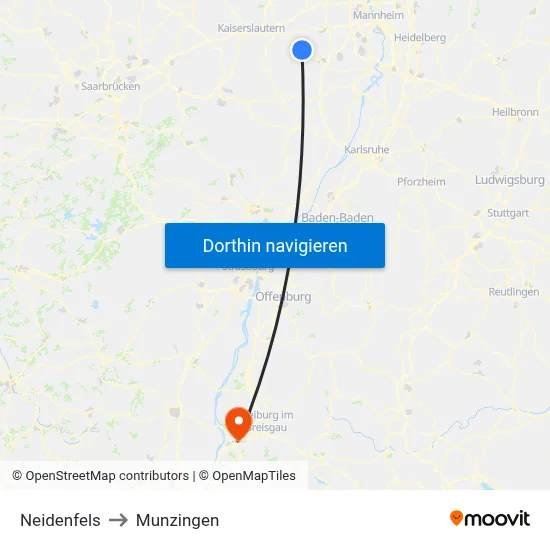 Neidenfels to Munzingen map