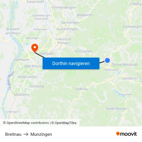Breitnau to Munzingen map