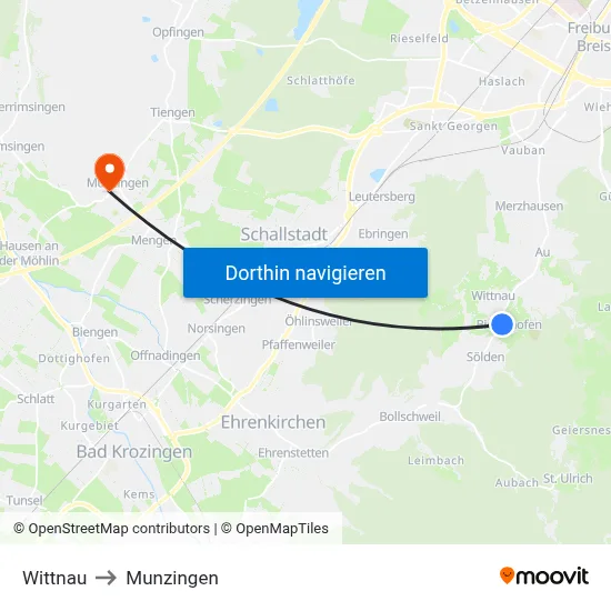 Wittnau to Munzingen map
