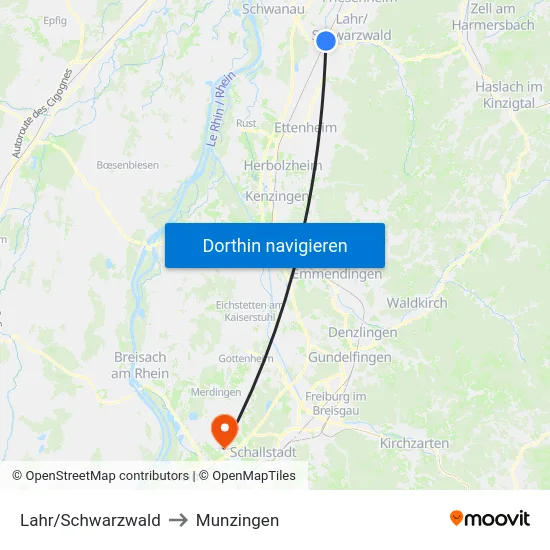Lahr/Schwarzwald to Munzingen map