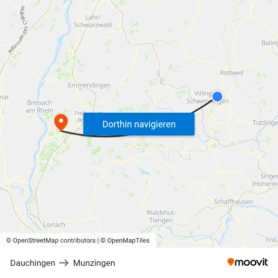 Dauchingen to Munzingen map