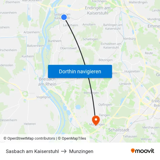 Sasbach am Kaiserstuhl to Munzingen map
