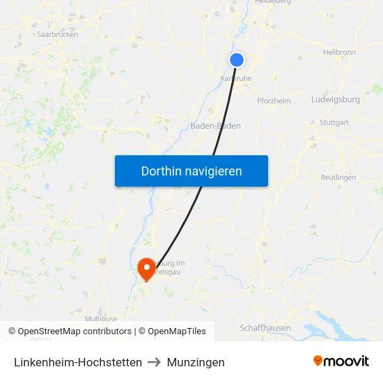 Linkenheim-Hochstetten to Munzingen map