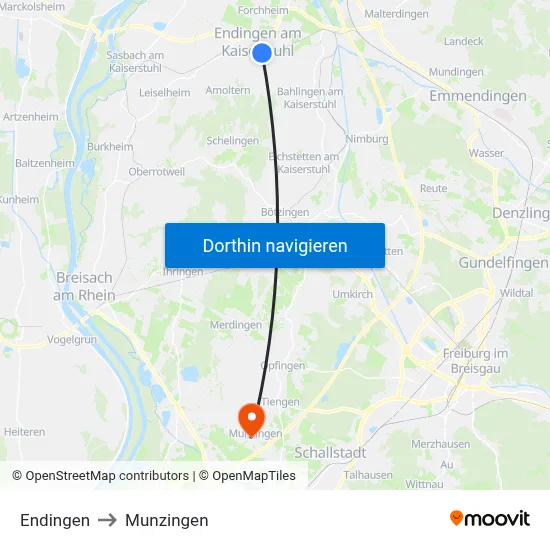 Endingen to Munzingen map
