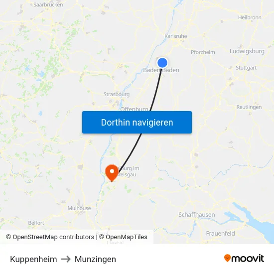 Kuppenheim to Munzingen map