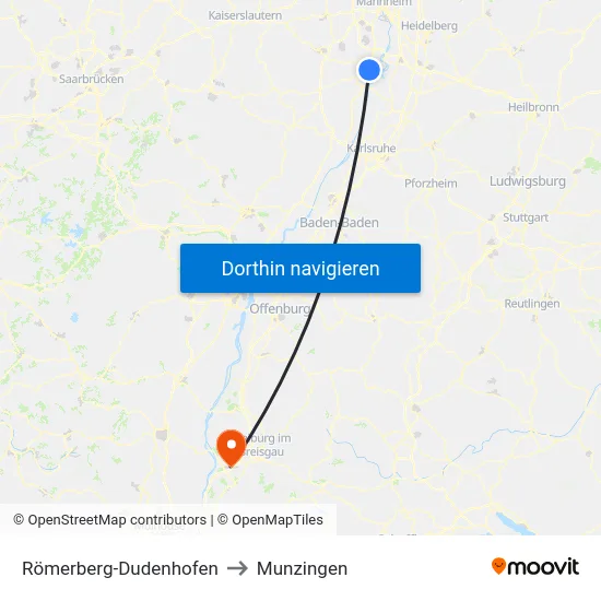 Römerberg-Dudenhofen to Munzingen map