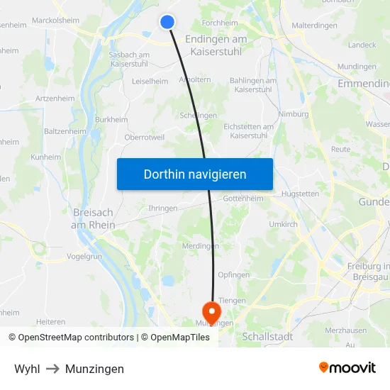 Wyhl to Munzingen map