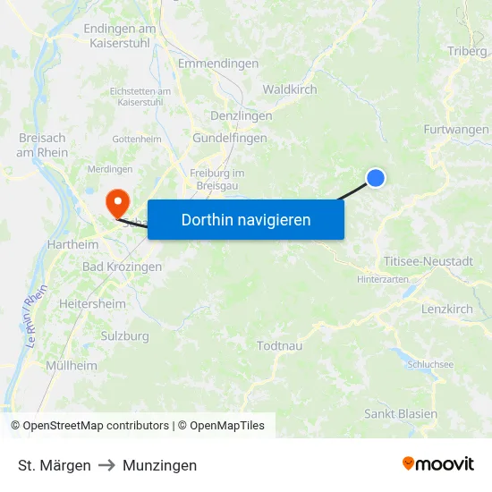 St. Märgen to Munzingen map