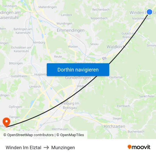 Winden Im Elztal to Munzingen map