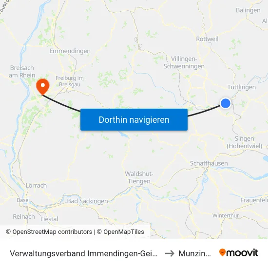 Verwaltungsverband Immendingen-Geisingen to Munzingen map