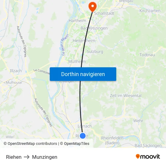 Riehen to Munzingen map