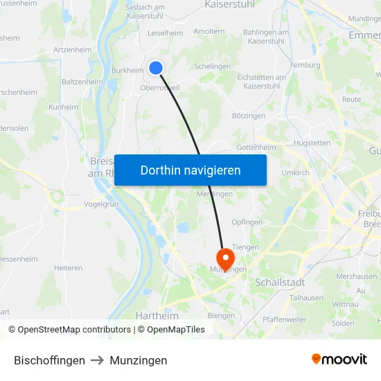 Bischoffingen to Munzingen map