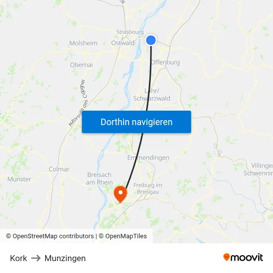 Kork to Munzingen map