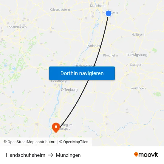 Handschuhsheim to Munzingen map