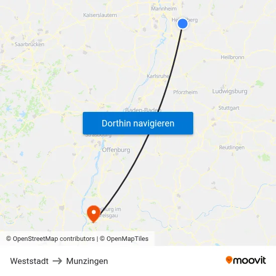 Weststadt to Munzingen map