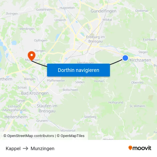 Kappel to Munzingen map