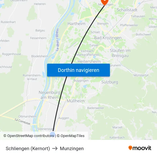 Schliengen (Kernort) to Munzingen map