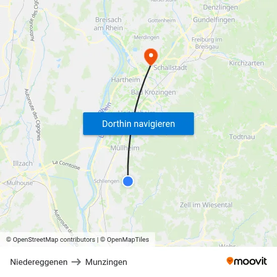Niedereggenen to Munzingen map