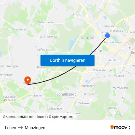 Lehen to Munzingen map