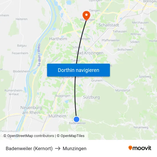 Badenweiler (Kernort) to Munzingen map