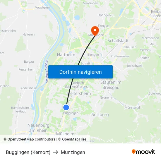 Buggingen (Kernort) to Munzingen map
