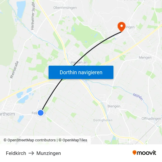 Feldkirch to Munzingen map
