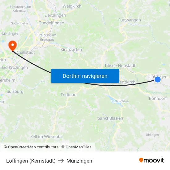 Löffingen (Kernstadt) to Munzingen map