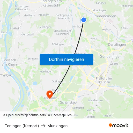 Teningen (Kernort) to Munzingen map