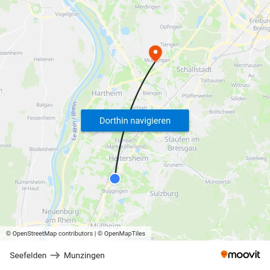 Seefelden to Munzingen map