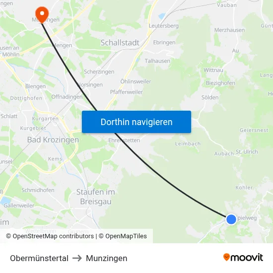Obermünstertal to Munzingen map