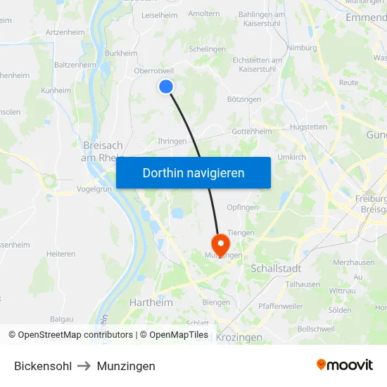 Bickensohl to Munzingen map