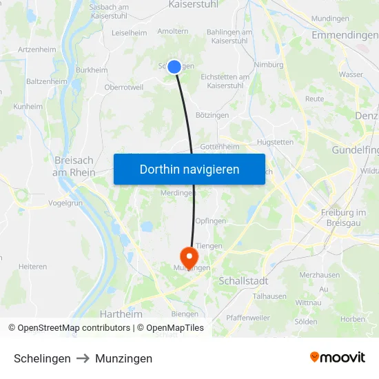 Schelingen to Munzingen map