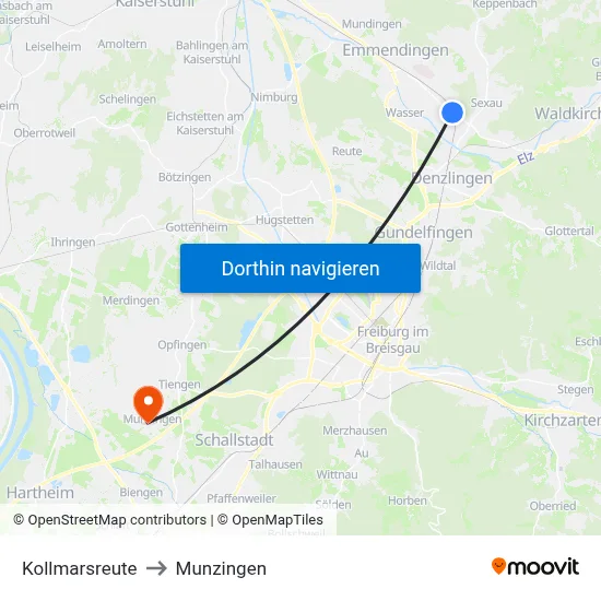 Kollmarsreute to Munzingen map