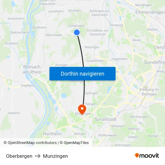 Oberbergen to Munzingen map