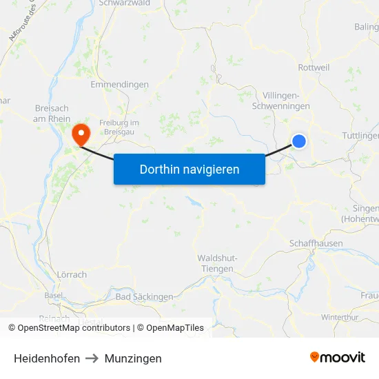 Heidenhofen to Munzingen map