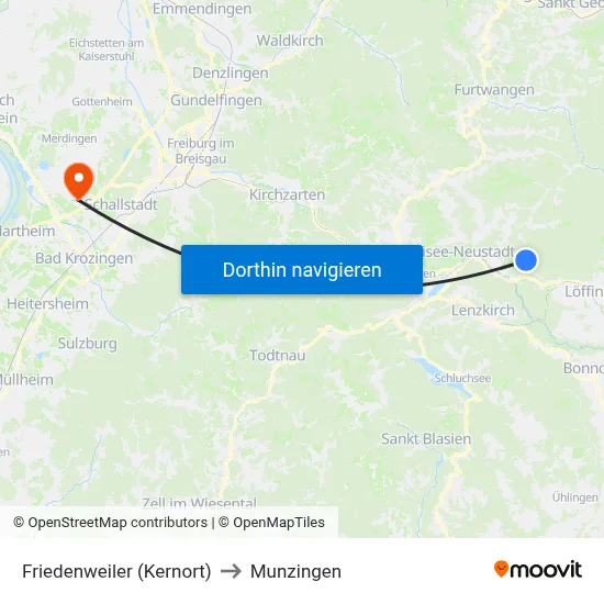 Friedenweiler (Kernort) to Munzingen map
