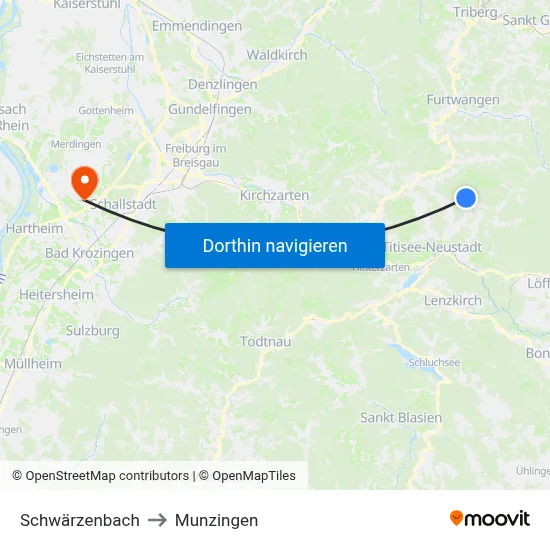 Schwärzenbach to Munzingen map